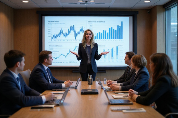 Financial analyst presenting to executives